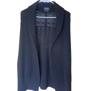 Polo Ralph Lauren 100% Cashmere Black Cable Knit Open Front Cardigan Sweater M